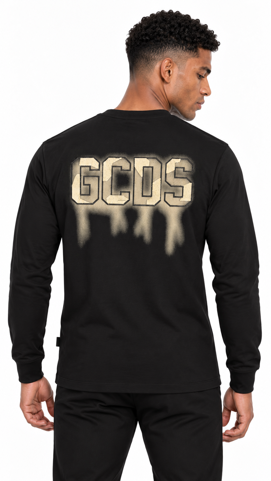 חולצת שרוול ארוך GCDS – שחורה עם הדפס גרפיטי בגב
