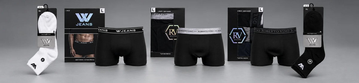 באנר תחתונים וגרביים לגברים - W Jeans ו-Roberto Vino Milano